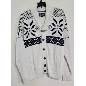 Retrofit Brand MFG Sweater Mens Large Cardigan White Black Design Sweater NWOT